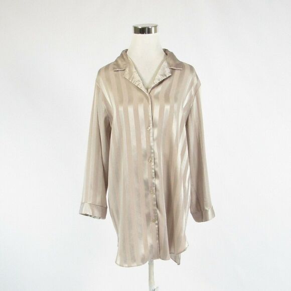 Beige color striped HALSTON button down blouse M - Picture 1 of 8